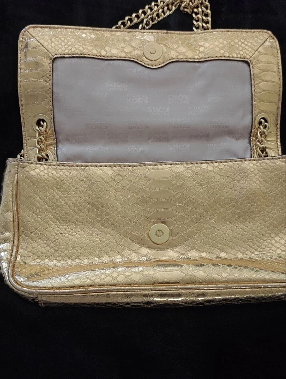 Michael Kors Gold Croc-Embossed Chain Shoulder Bag